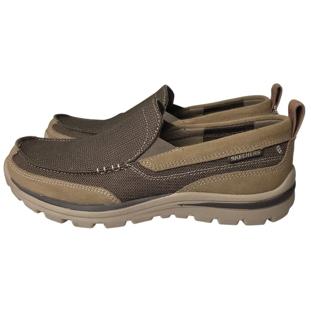 Skechers Superior Milford Shoes Mens 8 Brown‎ Slip-Ons Relaxed Fit Loafers NEW